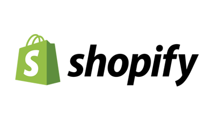 The image features the Shopify wordmark in bold black text, accompanied by a green square icon with a white 'S' on the left. The design is set against a clean white background, emphasizing the contrast and clarity of the elements. The overall style is modern and minimalistic, with a focus on brand recognition. No additional text or numbers are visible in the image.