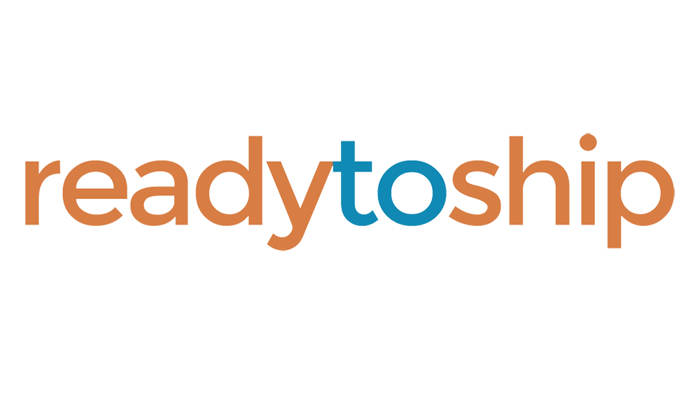 The image features the phrase 'ready to ship' in a modern, sans-serif font. The words are colored in orange, with the 'to' highlighted in blue for emphasis. The background is plain, keeping the focus on the text. The overall style is clean and minimal, suitable for e-commerce or logistics themes.