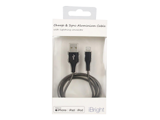 iBright Lightning Charge Sync Aluminium Cable - Black product photo Internal 1 DETAILS