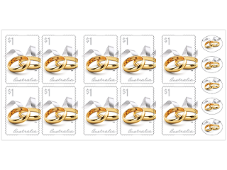 Chequebook 20 x 10 $1 self-adhesive Gold rings stamps product photo Internal 2 DETAILS
