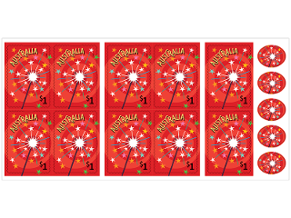 Chequebook 20 x 10 $1 self-adhesive Sparkler stamps product photo Internal 2 DETAILS